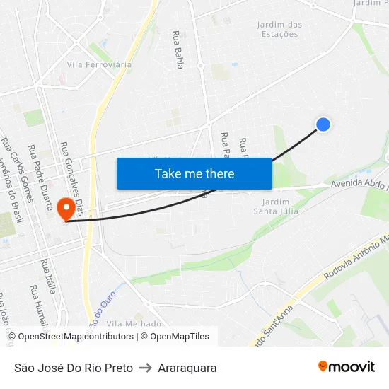 São José Do Rio Preto to Araraquara map