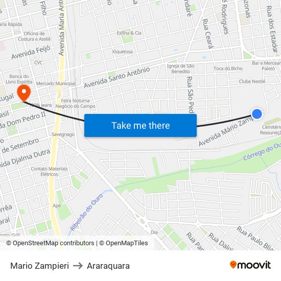 Mario Zampieri to Araraquara map