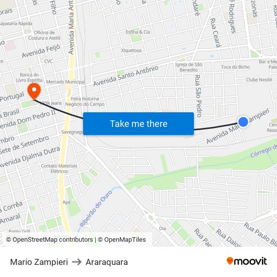Mario Zampieri to Araraquara map