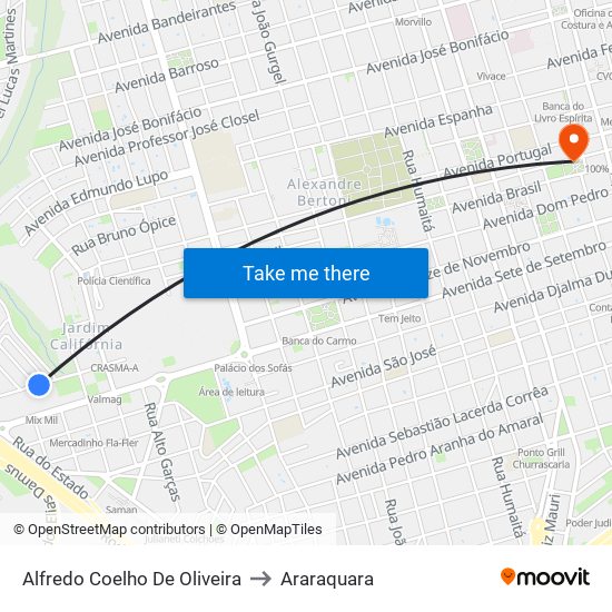 Alfredo Coelho De Oliveira to Araraquara map
