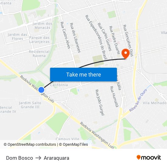 Dom Bosco to Araraquara map