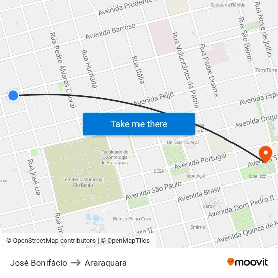 José Bonifácio to Araraquara map