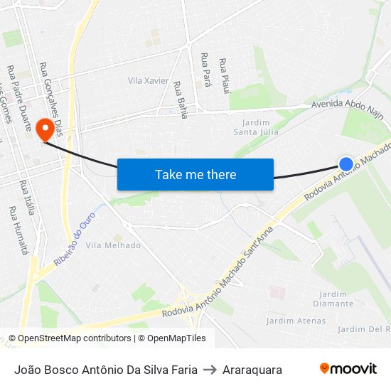 João Bosco Antônio Da Silva Faria to Araraquara map