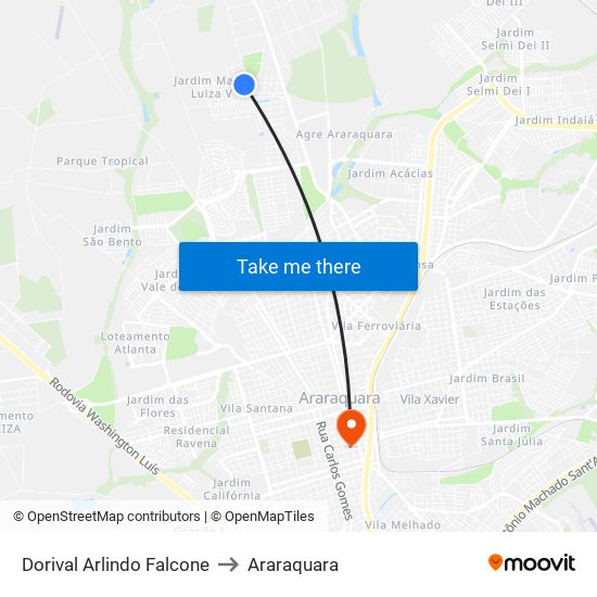 Dorival Arlindo Falcone to Araraquara map