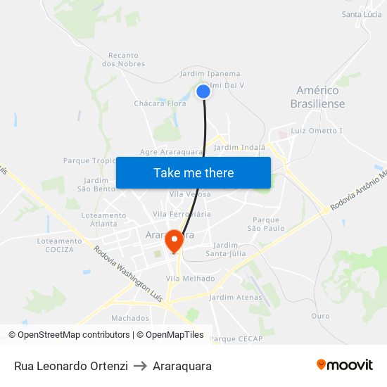 Rua Leonardo Ortenzi to Araraquara map