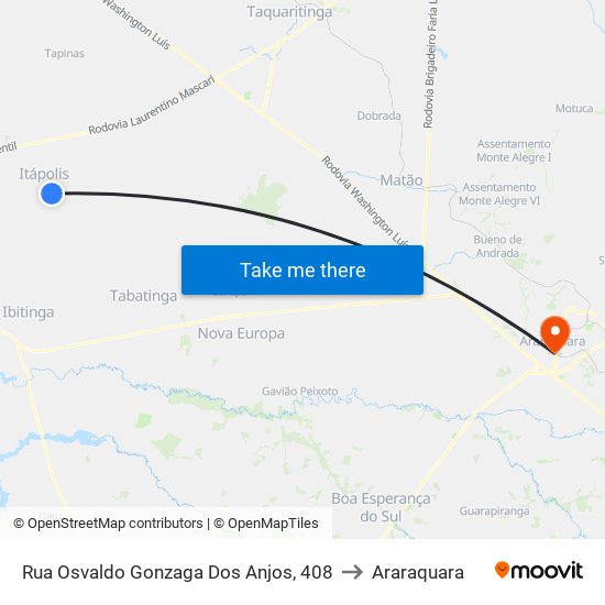 Rua Osvaldo Gonzaga Dos Anjos, 408 to Araraquara map