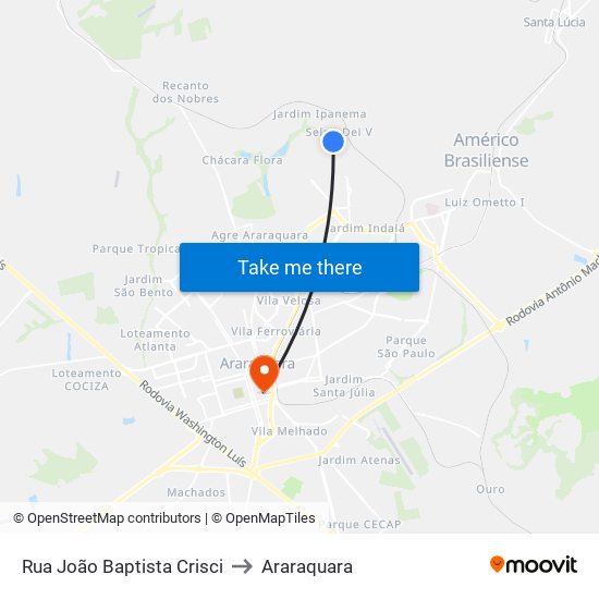 Rua João Baptista Crisci to Araraquara map