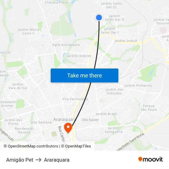 Amigão Pet to Araraquara map