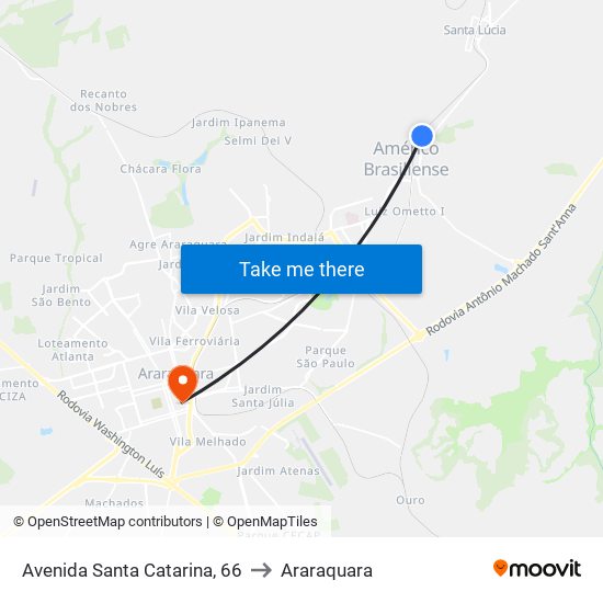 Avenida Santa Catarina, 66 to Araraquara map
