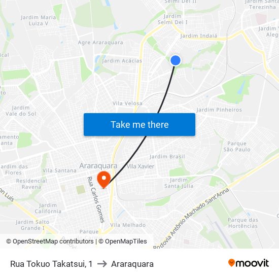 Rua Tokuo Takatsui, 1 to Araraquara map