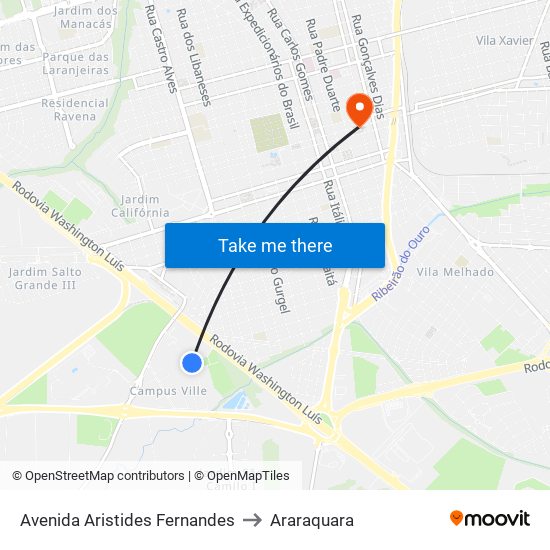 Avenida Aristides Fernandes to Araraquara map