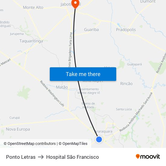 Ponto Letras to Hospital São Francisco map