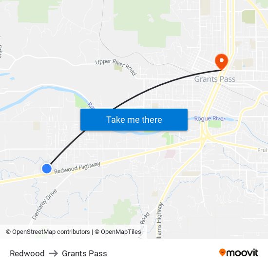 Redwood to Grants Pass map