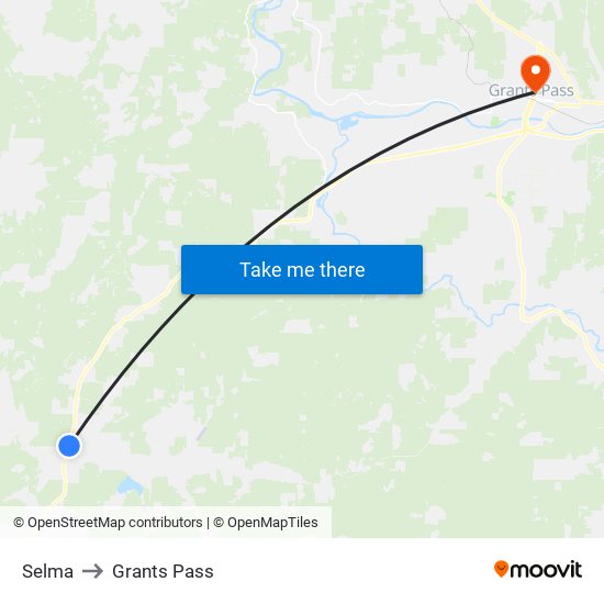Selma to Grants Pass map