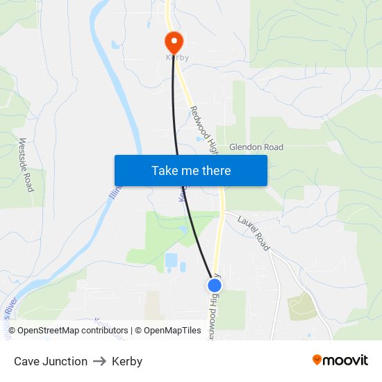 Cave Junction to Kerby map