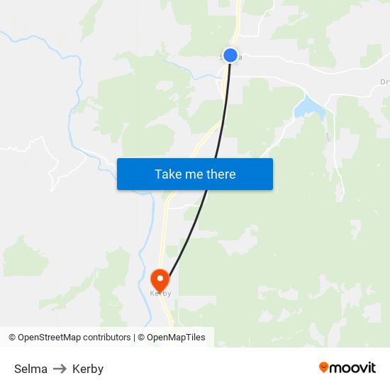 Selma to Kerby map