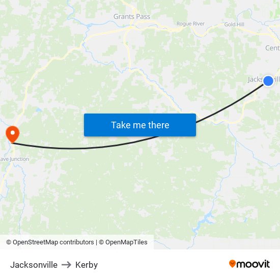 Jacksonville to Kerby map