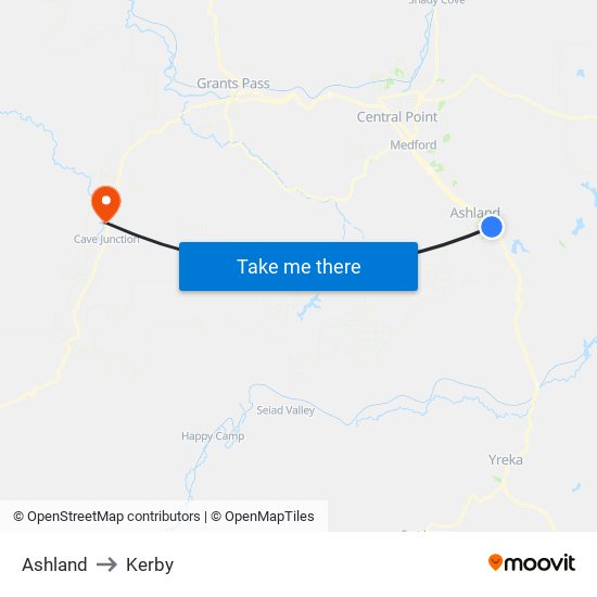 Ashland to Kerby map