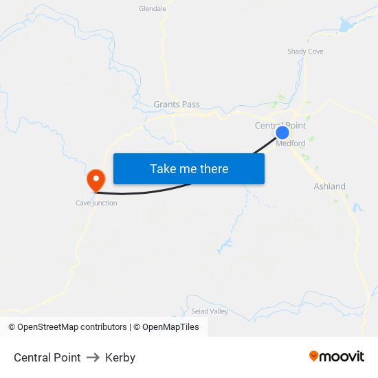 Central Point to Kerby map