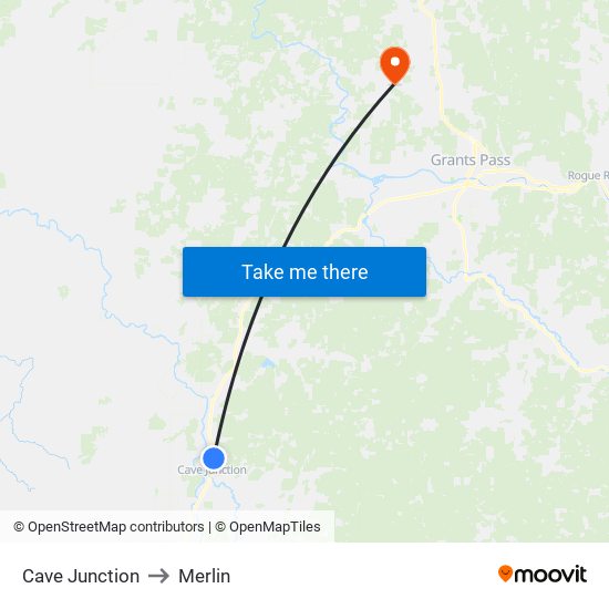 Cave Junction to Merlin map