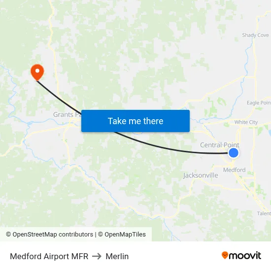 Medford Airport MFR to Merlin map