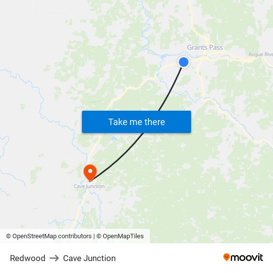 Redwood to Cave Junction map