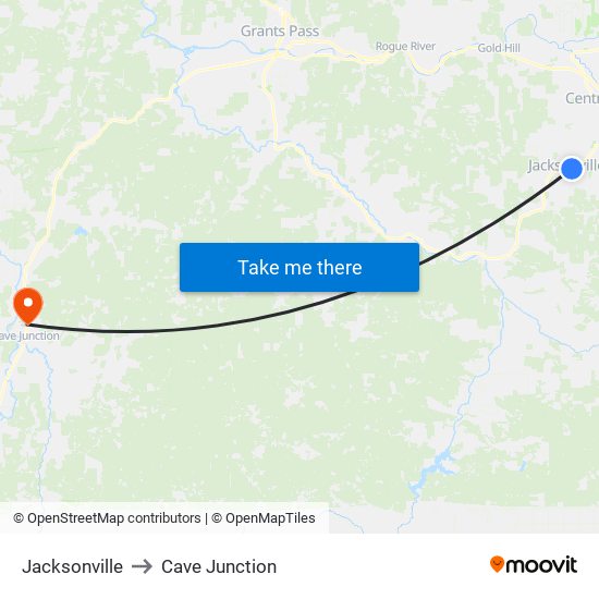 Jacksonville to Cave Junction map