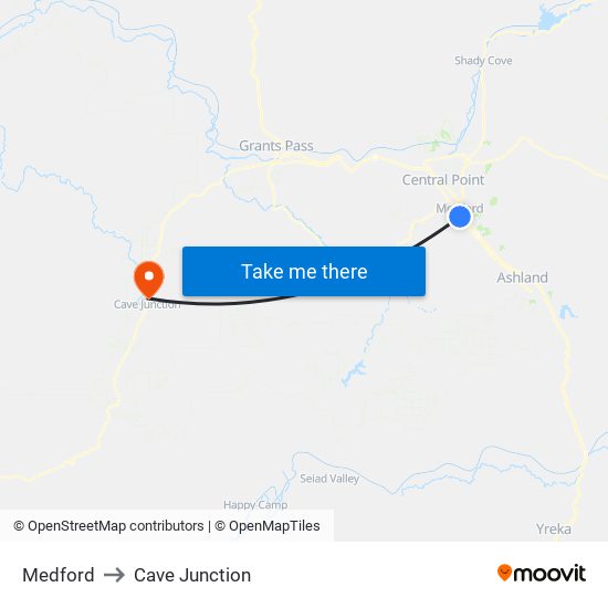 Medford to Cave Junction map