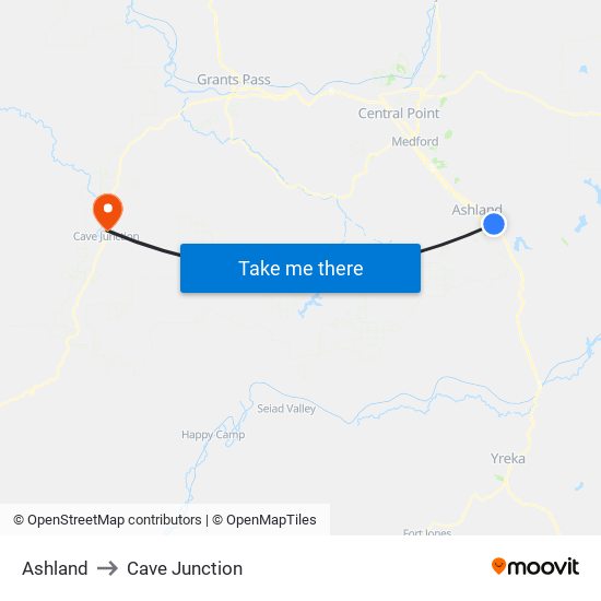 Ashland to Cave Junction map