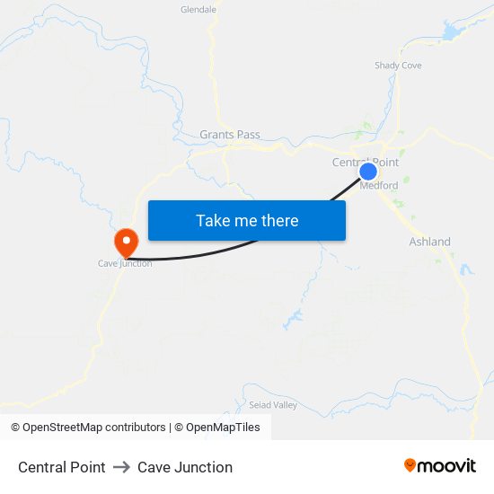 Central Point to Cave Junction map