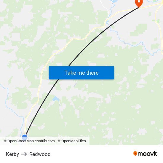 Kerby to Redwood map