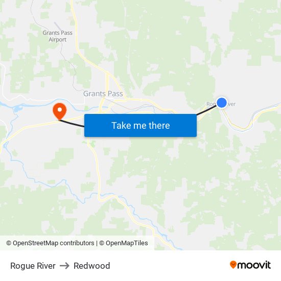 Rogue River to Redwood map