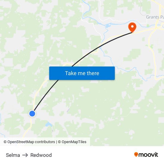 Selma to Redwood map