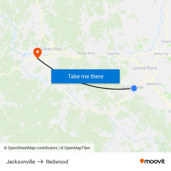 Jacksonville to Redwood map