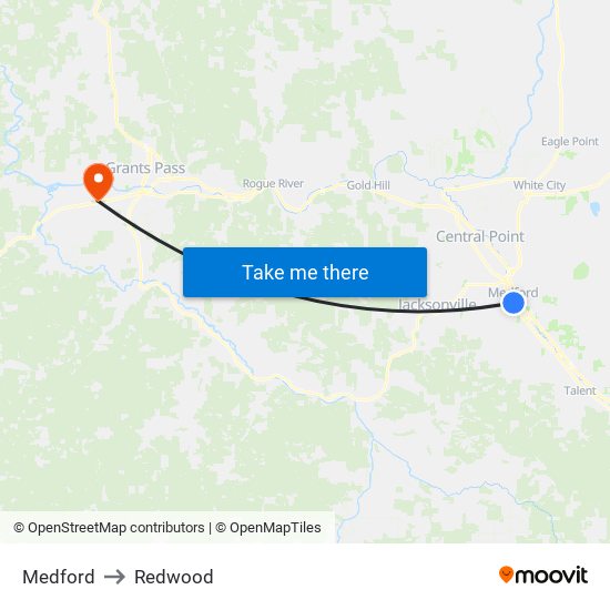 Medford to Redwood map