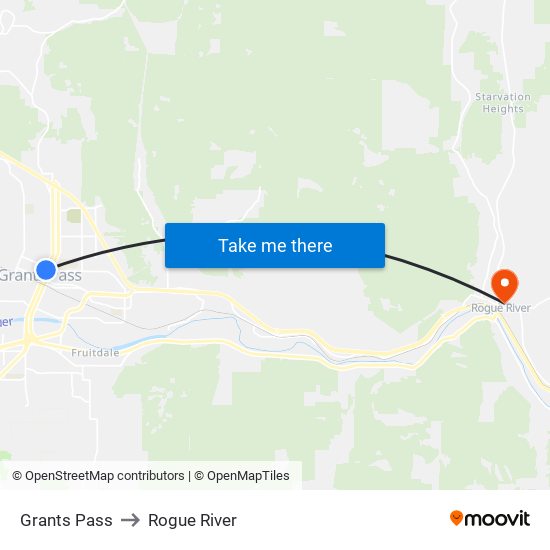Grants Pass to Rogue River map