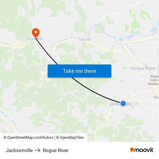 Jacksonville to Rogue River map