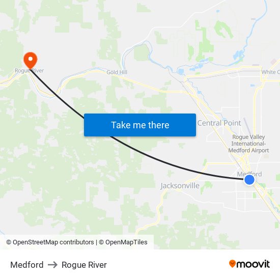 Medford to Rogue River map