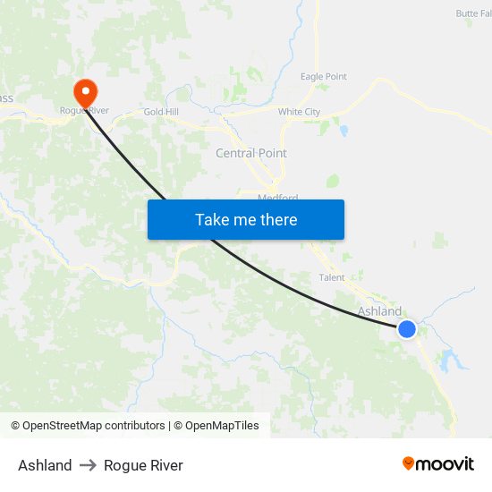 Ashland to Rogue River map