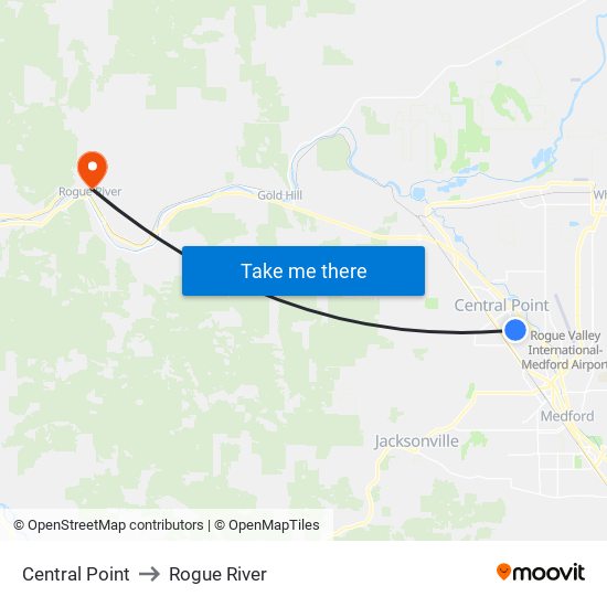 Central Point to Rogue River map