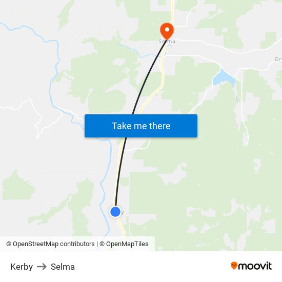 Kerby to Selma map