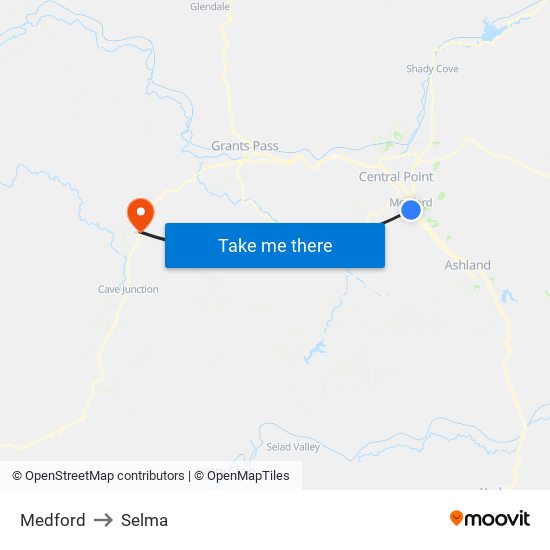 Medford to Selma map