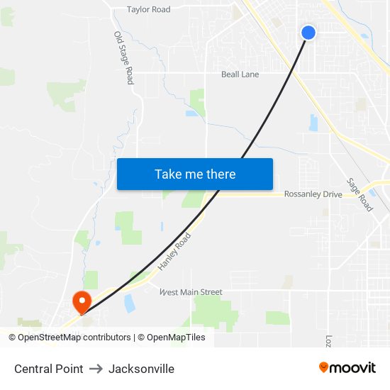 Central Point to Jacksonville map