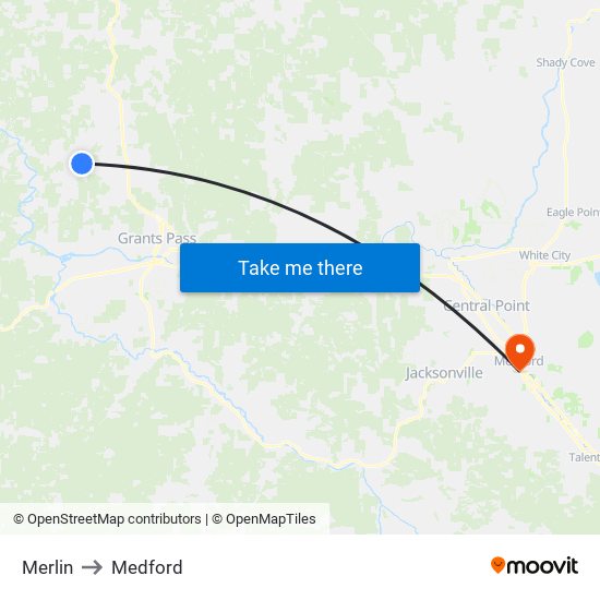Merlin to Medford map