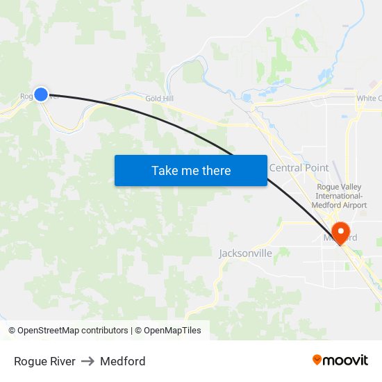 Rogue River to Medford map