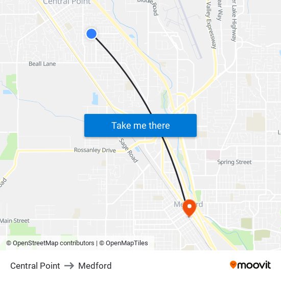 Central Point to Medford map