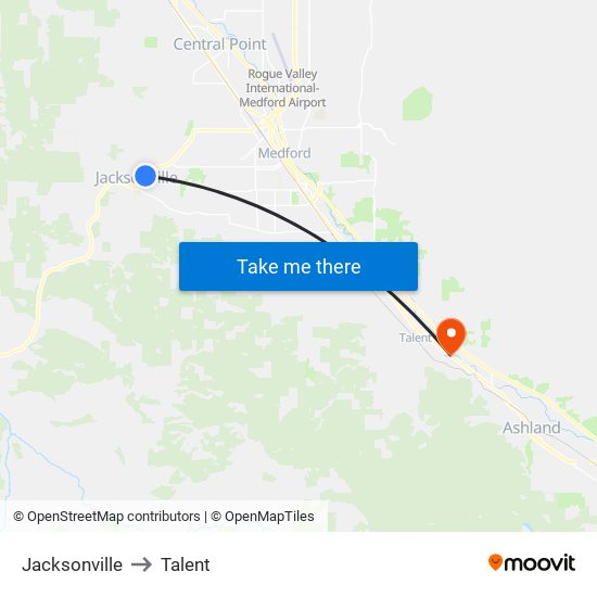 Jacksonville to Talent map