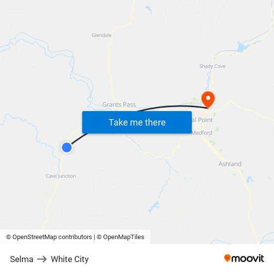 Selma to White City map