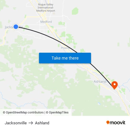 Jacksonville to Ashland map