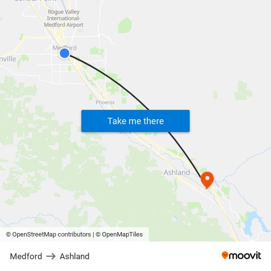Medford to Ashland map